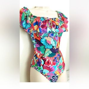 BLEU ROD BEATTIE MAKE IT POP Off the Shoulder RUFFLE SZ 10 swimsuit